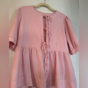 Bowed Pink Peplum Top